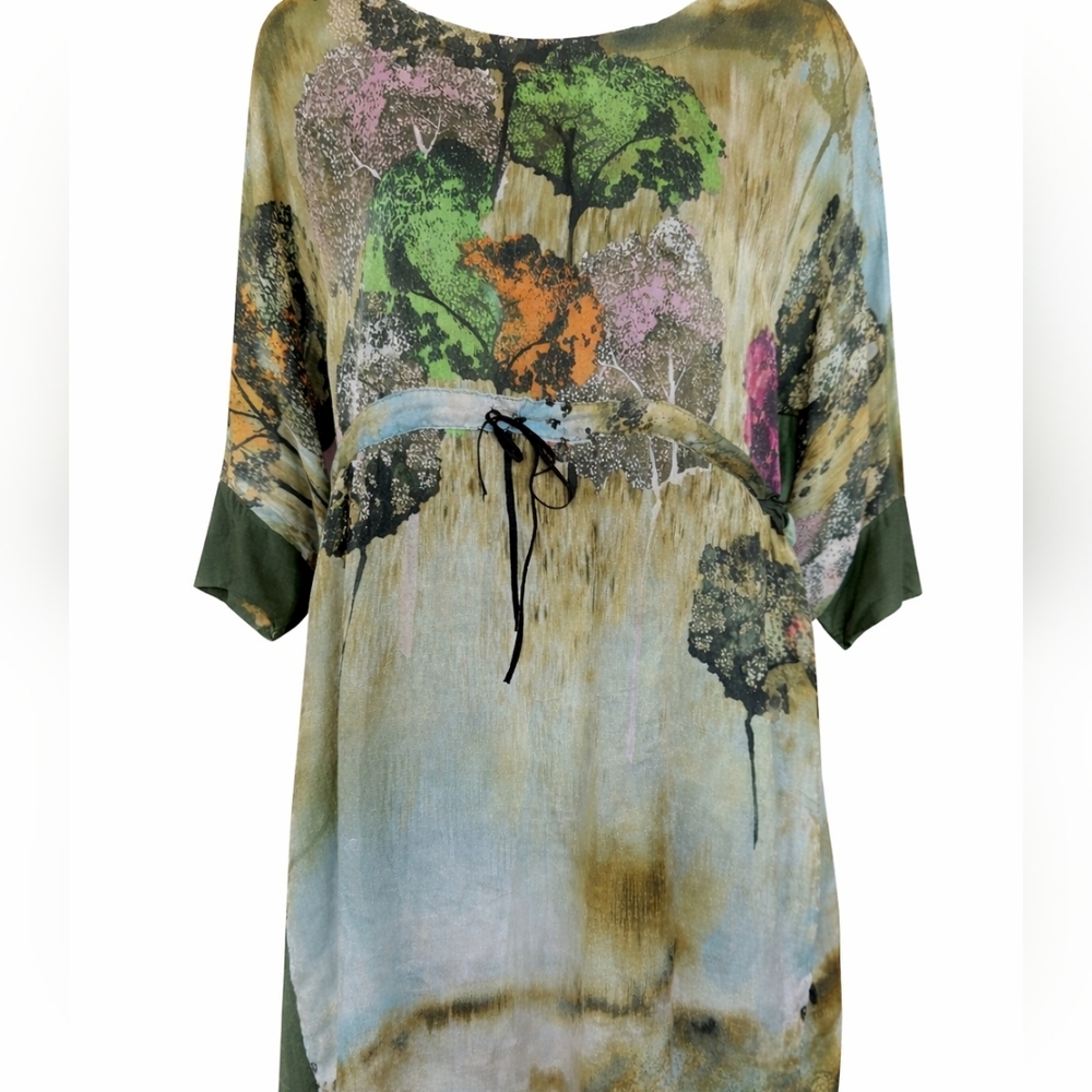 Uncle Frank Anthropologie Retro Floral Forest Print Dress Size Small